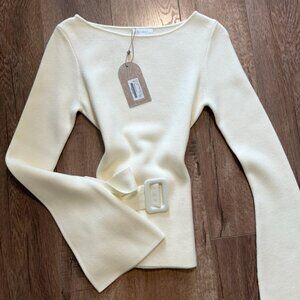 Meshki: Justine Belted Knit Top - IVORY
